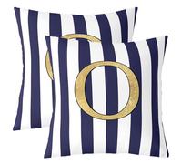 Homemissing Monogram Letter O Design Throw Pillow Covers Set of 2 Navy Blue Striped Cushion Case Gold Foil Initial Decor Pillowcase Personalized Indoor Outdoor Classic Preppy Theme Super Soft 40x40cm