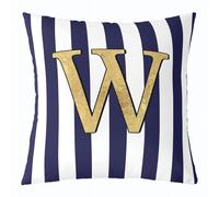 Homemissing Monogram Letter W Design Throw Pillow Covers 1 Pcs Navy Blue Striped Cushion Case Gold Foil Initial Decor Pillowcase Personalized Indoor Outdoor Classic Preppy Theme Super Soft 45x45cm