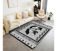 Homemissing Moon Bear Area Rug 150 * 200cm Rustic Cabin Living Room Rugs for Kids Boys Girls Bedroom Bohemian Tribe Decor Carpet with Non-Slip Backing Grey Black Indoor Floor Mat Soft Polyester
