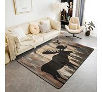 Homemissing Moose Deer Hunting Living Room Rugs for Bedroom Area Rug 150*200cm Kids Western Farmhouse Woodland Birds Wild Animal Decor Carpet Boys Girls Teens Retro Vintage Wood Plank Indoor Floor Mat