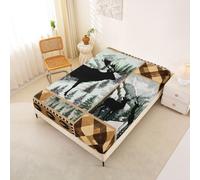 Homemissing Moose Fitted Sheet 150x200cm Rustic Cabin Country Bed Sheets Set 30cm Deep Pocket Nature WildLife Bedding Farmhouse Mountain Breathable Soft Lightweight Microfiber