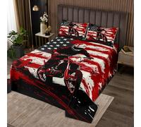 Homemissing Motocross Bedspread King Size Pattern Coverlet Set Dirt Bike Design Quilted Coverlet for All Season With 2 Pillowcases Red Splatter Elements Microfiber Lightweight Motorbike