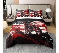Homemissing Motocross Duvet Cover 100% Cotton King Size Boys Girls Pattern Bedding Set Soft Dirt Bike Design Comforter Cover 3Pcs Red Splatter Elements Bedroom Decor Motorbike