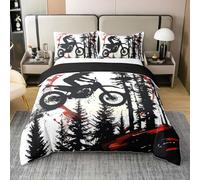Homemissing Motocross Duvet Cover 100% Cotton Super King Size Red Splatter Elements Bedding Set Dirt Bike Comforter Cover Motorbike Bedroom Decor 3Pcs Dynamic Racing Scene With 2 Pillowcases