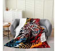 Homemissing Motocross Rider Flannel Blanket Baby 30"x40" Kids Dirt Bike Plush Blanket for Boys Girls Extreme Sports Motorbike Fuzzy Blanket Cool Hexagonal Motorcycle All Season Bed Blanket Room Decor