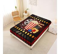 Homemissing Movie Theme Popcorn Fitted Sheet 90x200cm Retro Popcorn Machine Bed Sheets Set 30cm Deep Pocket Boys Girls Vintage Grunge Style Bedding Teens Decor Soft Microfiber