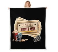 Homemissing Movie Ticket Popcorn Sherpa Throw Blanket for Couch Film Projector Super Soft Cozy Fleece Vintage Theater Cinema Blanket Plush Throw Classic Movie Ticket Pattern Single 50x60Inch