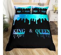 Homemissing Mr Mrs Comforter Cover Double Size Blue King Queen for Man Woman, Bedding Set Valentine Day Duvet Cover Presents Bedspread Cover Women Breathable Bedclothes Zipper (No Comforter)