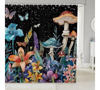 Homemissing Mushroom Shower Curtain Boho Nature Fabric Shower Curtain for Kids Boys Girls Starry Galaxy Bathroom Waterproof Accessories with 12 Hooks Rustic Garden Curtains,180x200cm
