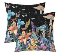 Homemissing Mushroom Throw Pillow Covers Boho Nature Pillow Covers for Home Sofa Bed Couch for Kids Boys Girls Starry Galaxy Cushion Covers Rustic Garden Pillowcases, 60x60cm Set of 2
