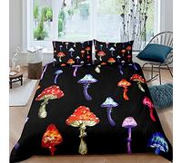 Homemissing Mushrooms Bedding Set Multicolor Cute Botanical Plants Duvet Cover for Kids Boys Girls Women Lovely Mushroom Comforter Cover Watercolor Bedding & Linen 3Pcs Double Size