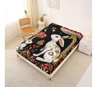 Homemissing Mushrooms Fitted Sheet Single Size for Kids Boys Girls Rabbit