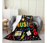 Homemissing Music Theme Flannel Fleece Throw Blanket Baby 30x40Inch For Kids Boys Girls Musical Instrument Plush Sherpa Blanket Drum Kit Guitar Bedroom Decor Hip Hop Colorful Musical Note