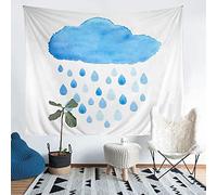 Homemissing Nature Tapestry Kids Teens Blue Cloud Rain Drops Wall Tapestry Watercolor Painting Fun Art Wall Art for Bedroom Living Room,Large 58x79 Inch