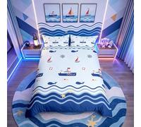 Homemissing Nautical Duvet Cover Sailboat Printed Bedding Set Ocean Themed Comforter Cover for Boys Girls Kids Sea Adventure Bedspread Cover Single With 1 Pillow Case