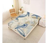 Homemissing Nautical Sea Animal Fitted Sheet 150x200cm Navigation Bed Sheets Set 30cm Deep Pocket Girls Sea Adventure Bedding Nautical Anchor Teens Decor Breathable Soft Lightweight