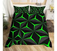 Homemissing Neon Honeycomb Duvet Cover Double Size,Geometric Stereoscopic Theme Teens Boys Bedding Set,Adults Bedroom Decoration 3D Green Print Comforter Cover Set All Season