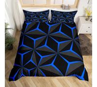 Homemissing Neon Honeycomb Duvet Cover Double Size,Geometric Stereoscopic Theme Teens Boys Bedding Set,Adults Bedroom Decoration 3D Blue Print Comforter Cover Set All Season