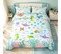 Homemissing Ocean Bedding Set Single Size Kids Marine Life Sea Comforter Cover for Boys Girls Teens Seahorse Seaweed Duvet Cover Breathable Soft Lightweight Microfiber Sea Underwater World Room Decor