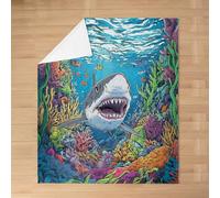 Homemissing Ocean Sea Animal Flannel Blanket Plush Fuzzy Queen 90x90Inch Shark Fleece Throw Blanket for Kids Boys Girls Decor Marine Theme Flannel Soft Lightweight Microfiber Bedroom Decor