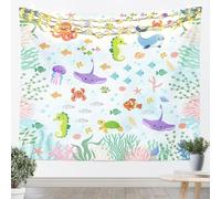 Homemissing Ocean Tapestry Medium 51x59 Inch Kids Marine Life Sea Wall Art for Boys Girls Teens Seahorse Seaweed Wall Hanging Blanket Sea Underwater World Room Decor