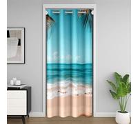 Homemissing Ocean Wave Door Curtain for Doorway Privacy 86x203cm Beach Theme Palm Leaf 30%-50% Blackout Insulated Thermal Curtain Coastal Anchor Door Cover Curtain Nature Scene Window Treatments