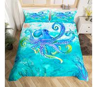 Homemissing Octopus Bedding Set Ocean Kraken Duvet Cover Tentacles Comforter Cover Ocean Marine Bedspread Cover Teal Blue Sea Animal Bedroom Decor Double Size With 2 Pillow Case