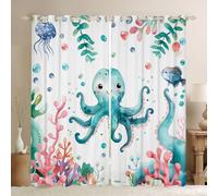 Homemissing Octopus Blackout Curtains Ocean Kraken Darkening Drapes for Bedroom Living Room Decor Ocean Creature Thermal Insulated Shades Tentacles Window Treatments, 2 Panels W52*L90 Underwater