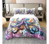 Homemissing Octopus Duvet Cover 100% Cotton for Kids Boys Girls Ocean Kraken Comforter Cover Set Double Tentacles Bedding Set Bedroom Decor SeaLife Sea Animal Bedspread Cover