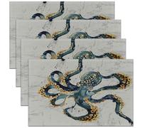 Homemissing Octopus Placemats Set of 4 45X30cm Ocean Kraken Table Mats Placemat Room Decor Tentacles Placemats for Dining Table Indoor Outdoor Kitchen Sealife Sea Animal Decor Table Place Mats Gray