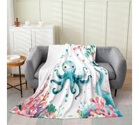 Homemissing Octopus Plush Throw Blanket Ocean Kraken Flannel Blanket Queen 90x90Inch Ocean Creature All Season Tentacles for Couch Bed Sofa Underwater Bedroom Decor