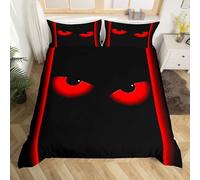 Homemissing Ombre Black Cat Duvet Cover Junior/Cot Bed Size Evil Red Eye Comforter Cover for Boys Girls Halloween Decor Bedding Set 2Pcs Spooky Scary Monsters Room Decor