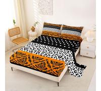 Homemissing Orange Damask Pattern Bed Sheets Sets Single Size Kids Boys Girls Leopard Cheetah Print Bedding Set Polka Dots Patchwork Bed Sheet Set with 16-Inch Deep Pockets 3Pcs with 1 Pillow Case