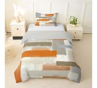 Homemissing Orange Grey Duvet Cover Junior/Cot Bed Abstract Art Bedding Set Breathable Soft Geometric Comforter Cover 2Pcs Modern Grunge Art Bedroom Decor Stripe Line