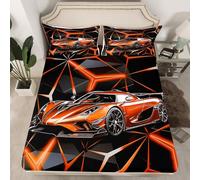 Homemissing Orange Race Car Bed Sheets Extreme Sport Fitted Sheet for Kids Boys Girls Fast and Furious Bedding Set Cool Modern Sheets Set Room 2Pcs Single Size,No Flat Sheet