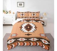 Homemissing Orange Southwestern Aztec Duvet Quilt Double Size Geometric Vintage Comforter Set for Boys Girls Children Geometry Bohemian Boho Tribal Rustic Western Bedding Set Room Decor Soft 3Pcs