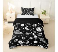 Homemissing Outer Space Duvet Cover Junior/Cot Bed Galaxy Bedding Set for Boys Girls Universe Planets Comforter Cover Space Rocket Print Bedroom Decor 2Pcs Black Grey Blue