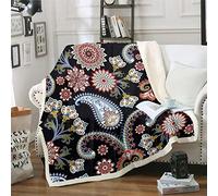 Homemissing Paisley Fleece Throw Blanket for Sofa Bed Bohemian Exotic Style Plush Blanketative Hippie Mandala Sherpa Blanketative Exotic Floral Double 60x79 Inch