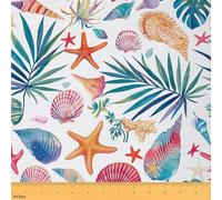 Homemissing Palm Leaf Fabric by The Yard 10 Yards (L920*W150cm) Marine Life Botanical Decor Waterproof Fabric Starfish Seashell Conch Upholstery Fabric Sea Underwater World DIY Reupholstery Fabric