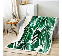 Homemissing Palm Leaf Print Blanket - Tropical Green Leaves Cozy Summer Plants Non-slip Polyester Fleece Blanket for Child, Adults & Teens - Single 50x60 Inch