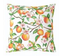 Homemissing Peach Throw Pillow Covers 55x55cm Soft for Kids Boys Girls Summer Fruit Decor Pillowcases Peach Blossom Green Leaf Plants Botanic Cushion Case Room Decor