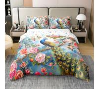 Homemissing Peacock Bedding 100% Duvet Cover Set Animal Theme Bedding Set Wildlife Zoo Animals Comforter Cover Set for Men Room Decor Peacock Floral Bedspread Cover Double Size With 2 Pillow Case
