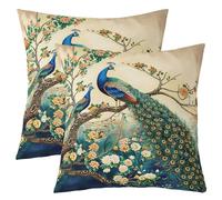 Homemissing Peacock Pillow Covers Peacock Feather Printed Square Cushion Covers Set of 2 Cute Animal Throw Pillow Covers Colorful Cushion Covers for for Couch Sofa 45x45cm