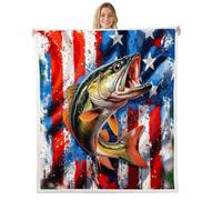 Homemissing Pike Fish Sherpa Blanket Plush Fuzzy Bass Big Fish Fleece Throw Blanket Boys Girls American Flag for Bed Couch Chair 40x50Inch