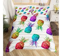 Homemissing Pineapple Bedding Set Cute Tropical Fruit Comforter Cover for Kids Boys Girls Summer Fresh Pineapple Duvet Cover Wooden Plank Bedding & Linen Bright Colorful Bedding & Linen Double Size