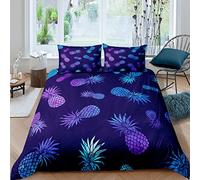 Homemissing Pineapple Comforter Cover Tropical Fruit Bedding Set Purple Blue Pineapple Duvet Cover for Kids Boys Girls Bohemian Exotic Style Bedspread Cover Single Size
