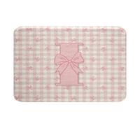 Homemissing Pink Bow Bathroom Rugs Microfiber 16x24Inch Initial Letter I Bath Mats Non-Slip Buffalo Check Bathroom Accessories Cute Bowknot Plaid Floor Doormats Monogrammed Soft Door Mat