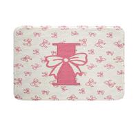 Homemissing Pink Bow Bathroom Rugs Microfiber 20x32Inch Cute Bowknot Bath Mats Non-Slip Initial Letter I Bathroom Accessories Monogrammed Floor Doormats Princess Decor Soft Door Mat