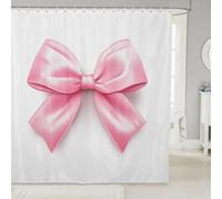 Homemissing Pink Bow Shower Curtain for Bathroom Decor Coquette Bath Curtain for Stalls Bathtubs Bow Ribbon Bowknot Waterproof Polyester Fabric Simple Fashion with 12 Hooks 180x240cm