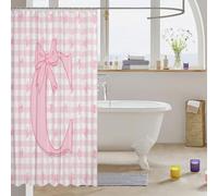 Homemissing Pink Bow Shower Curtain for Bathroom Decor Initial Letter C Bath Curtain for Stalls Bathtubs Buffalo Check Accessories Cute Bowknot Waterproof Polyester Fabric with 12 Hooks 150x180cm